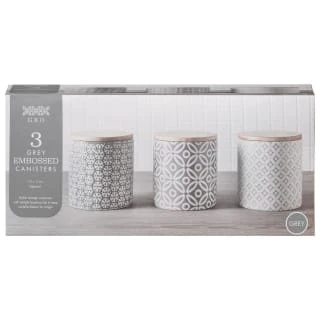 B&M Embossed Geometric Storage Canisters 3pc 2 B&M Embossed Geometric Storage Canisters 3pc - Image 2