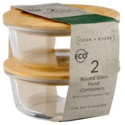 B&M Round Glass Food Containers With Bamboo Lid 2pk -Home Furnishings Store 376822 2 round glass food containers 5