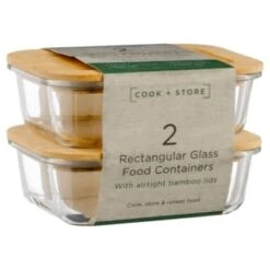 B&M Rectangular Glass Food Containers With Bamboo Lids 2pk 9 B&M Rectangular Glass Food Containers With Bamboo Lids 2pk -Home Furnishings Store 376824 2pk regular glass food containers1