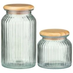 B&M Small Ribbed Glass Jar With Wooden Lid 7 B&M Small Ribbed Glass Jar With Wooden Lid -Home Furnishings Store 394426 394427 ribbed glass jar with wooden lid group