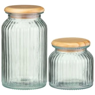 B&M Small Ribbed Glass Jar With Wooden Lid 4 B&M Small Ribbed Glass Jar With Wooden Lid - Image 4