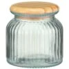 B&M Small Ribbed Glass Jar With Wooden Lid