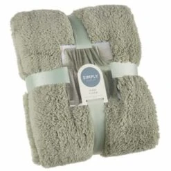 Home Furnishings Store 19 B&M Simply Two Tone Teddy Throw - Sage